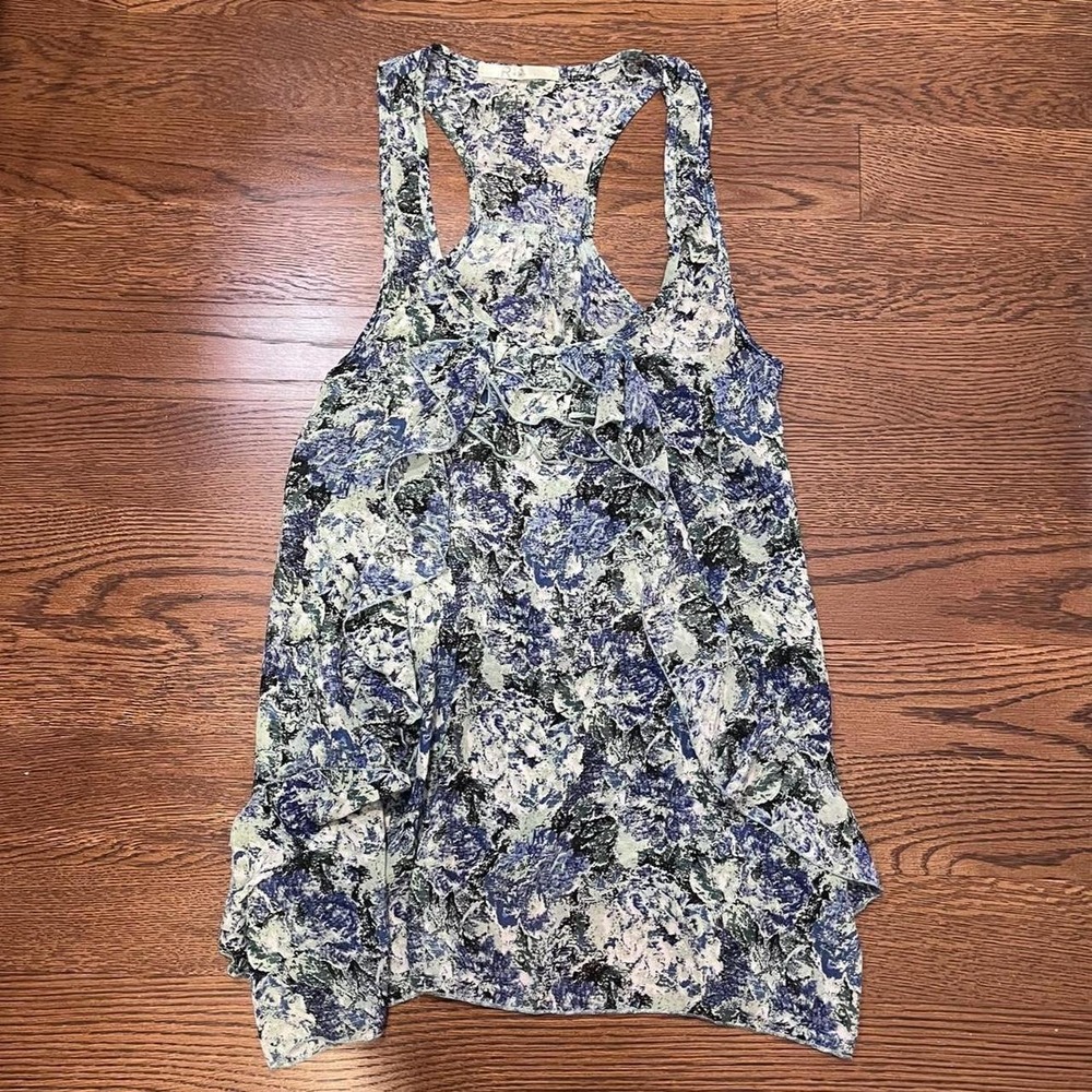 y2k blue and green ruffle flowy tank top medium